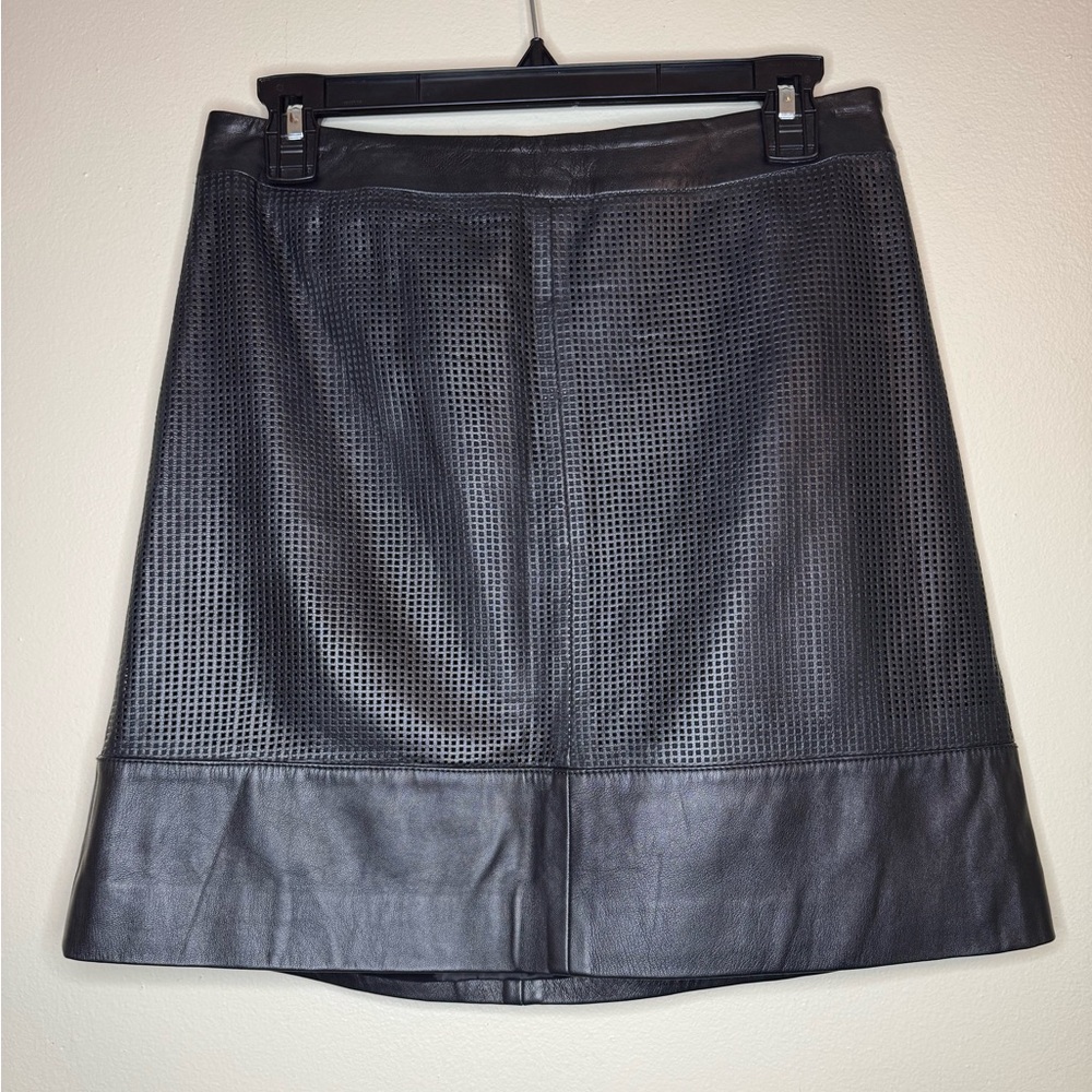 Halogen Perforated Leather A-Line Skirt Black Size 6P